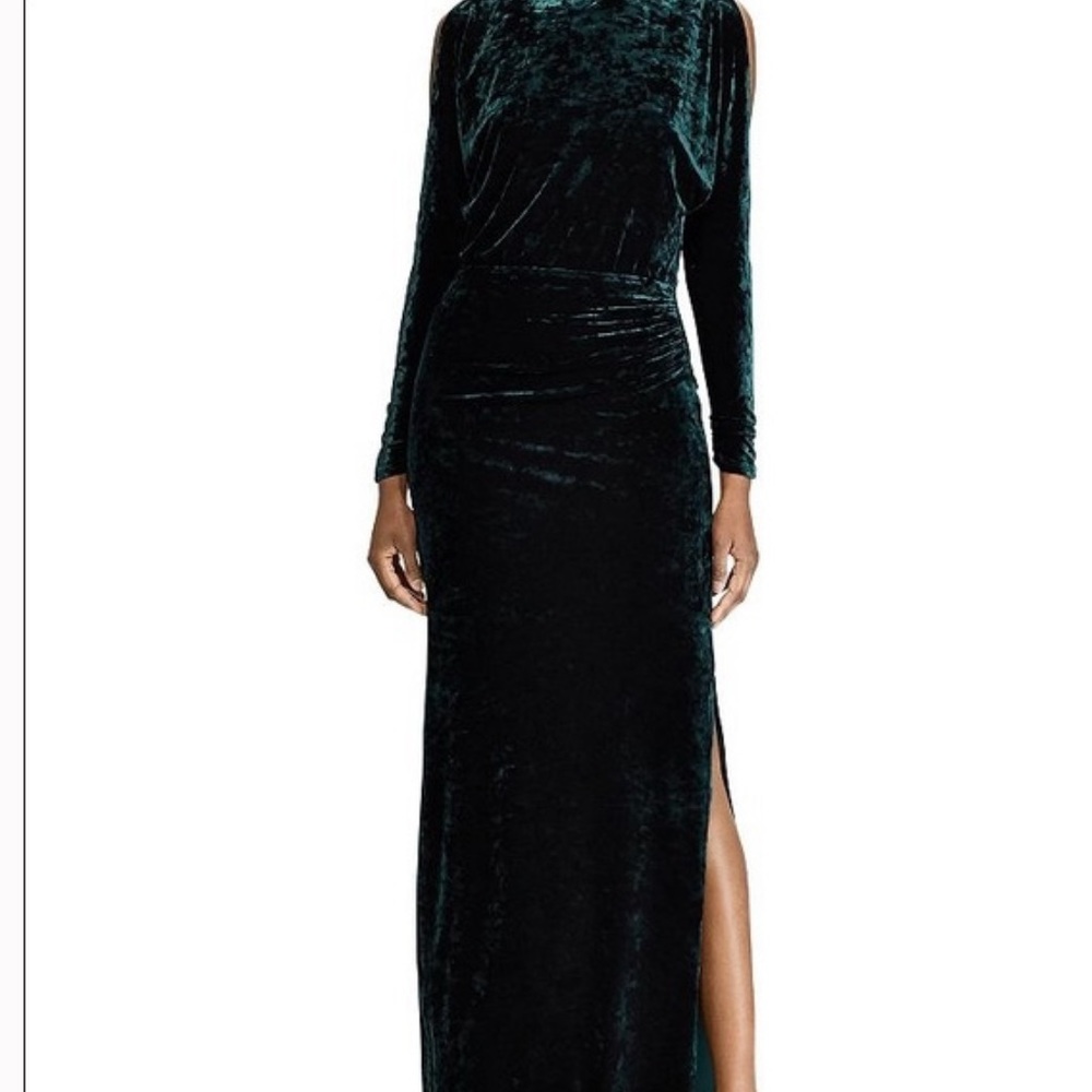 Lauren Ralph Lauren Green Velvet Cold Shoulder Maxi Dress  Sz 12  NWT